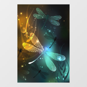 Green luminous dragonfly flight