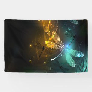 Green luminous dragonfly flight banner