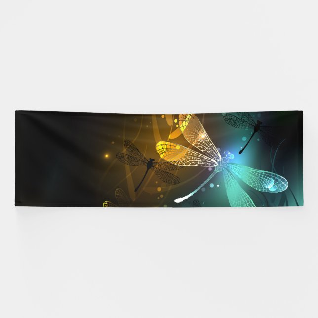 Green luminous dragonfly flight banner (Horizontal)