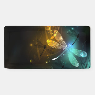 Green luminous dragonfly flight banner