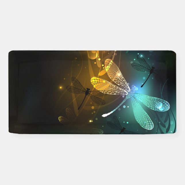 Green luminous dragonfly flight banner (Horizontal)