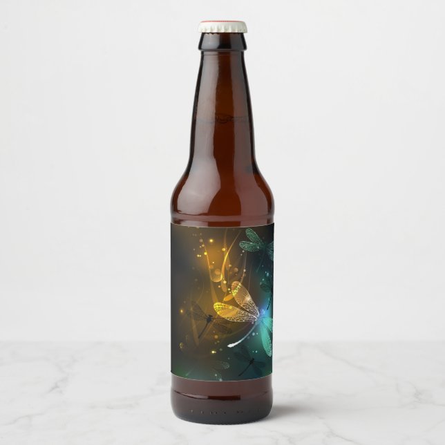 Green luminous dragonfly flight beer bottle label (Front)