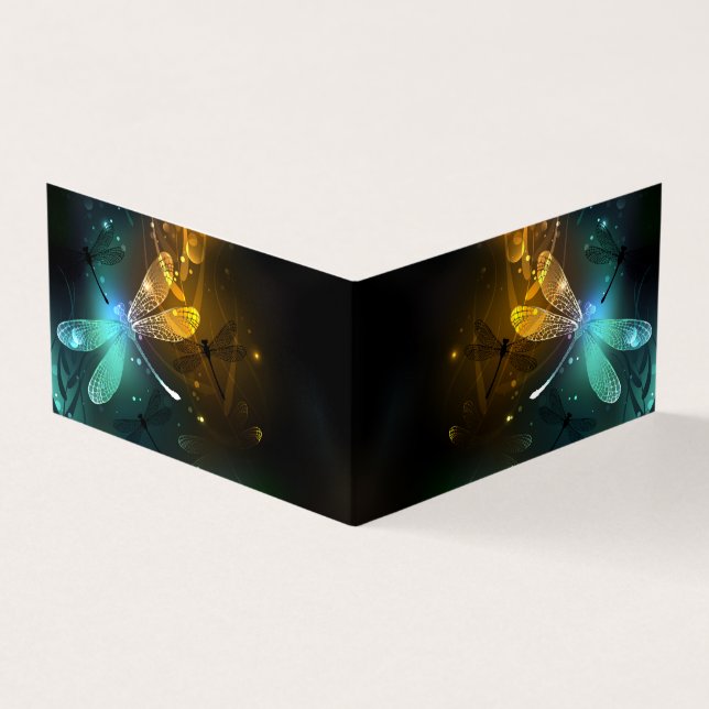 Green luminous dragonfly flight business card (Outside)