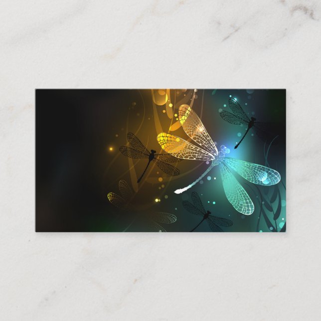 Green luminous dragonfly flight business card (Front)