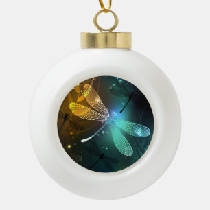 Green luminous dragonfly flight ceramic ball christmas ornament