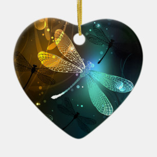 Green luminous dragonfly flight ceramic ornament