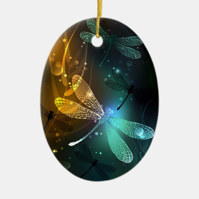 Green luminous dragonfly flight ceramic ornament (Front)