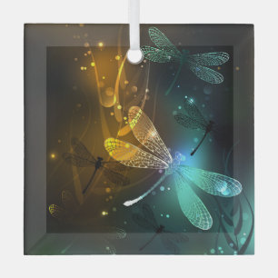 Green luminous dragonfly flight glass tree decoration