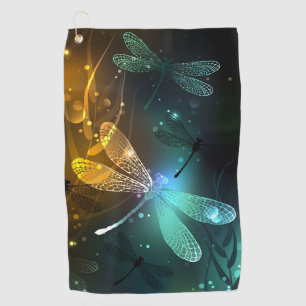Green luminous dragonfly flight golf towel