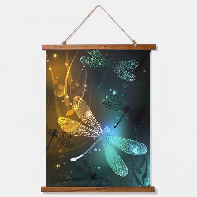 Green luminous dragonfly flight hanging tapestry (Front)