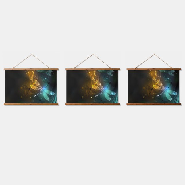 Green luminous dragonfly flight hanging tapestry (Triple)