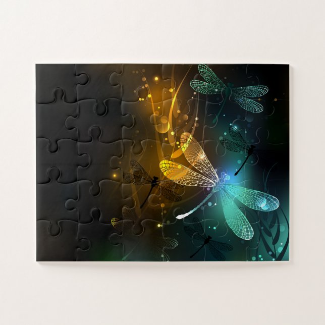 Green luminous dragonfly flight jigsaw puzzle (Horizontal)