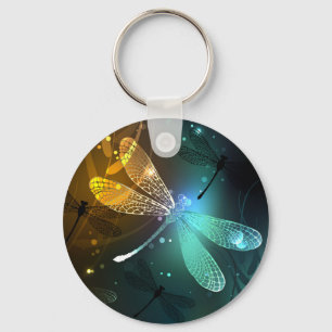 Green luminous dragonfly flight key ring