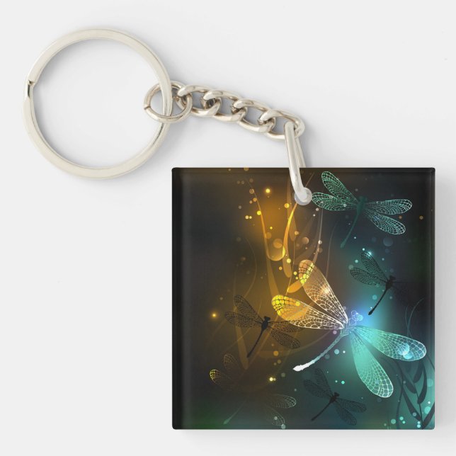 Green luminous dragonfly flight key ring (Front)