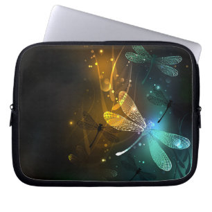 Green luminous dragonfly flight laptop sleeve