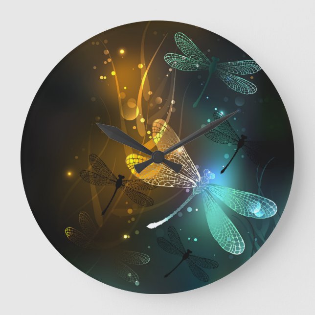 Green luminous dragonfly flight large clock (Front)