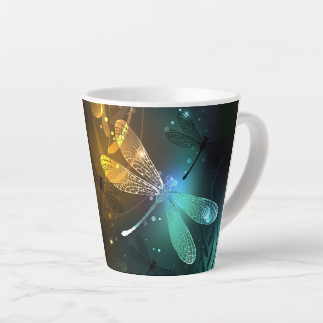 Green luminous dragonfly flight latte mug (Right Angle)