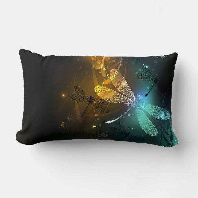 Green luminous dragonfly flight lumbar cushion (Front)