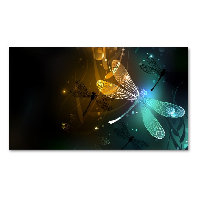Green luminous dragonfly flight 	Magnetic business card (Front)