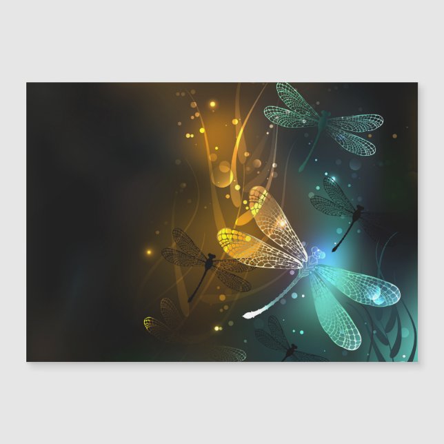 Green luminous dragonfly flight magnetic invitation (Front)