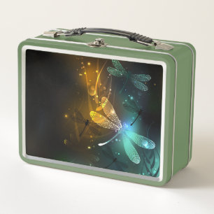 Green luminous dragonfly flight metal lunch box