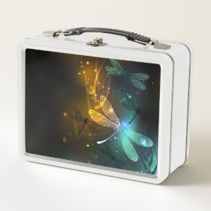 Green luminous dragonfly flight metal lunch box