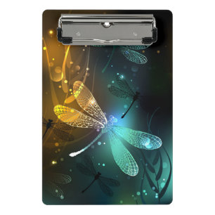 Green luminous dragonfly flight mini clipboard