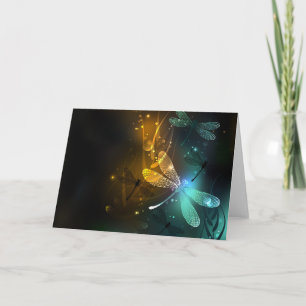 Green luminous dragonfly flight note card