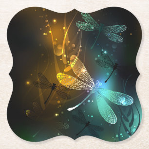 Green luminous dragonfly flight paper coaster