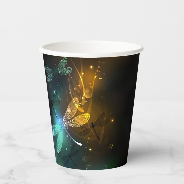 Green luminous dragonfly flight paper cups (Front)