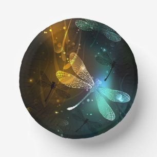 Green luminous dragonfly flight paper plate