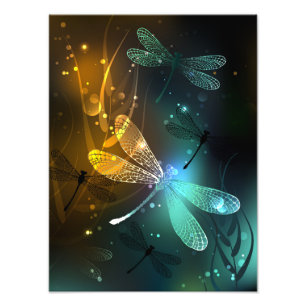 Green luminous dragonfly flight photo print