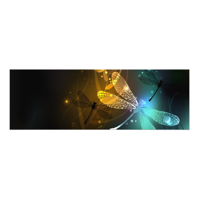 Green luminous dragonfly flight photo print (Front)
