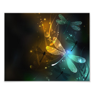 Green luminous dragonfly flight photo print