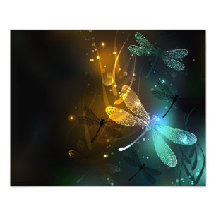 Green luminous dragonfly flight photo print