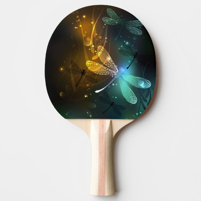 Green luminous dragonfly flight ping pong paddle (Front)