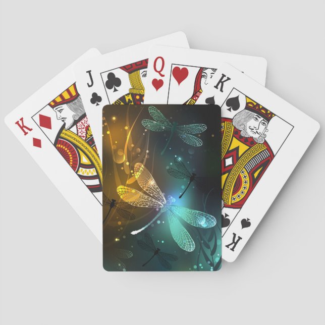 Green luminous dragonfly flight playing cards (Back)