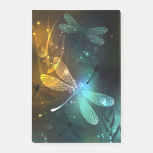 Green luminous dragonfly flight post-it notes