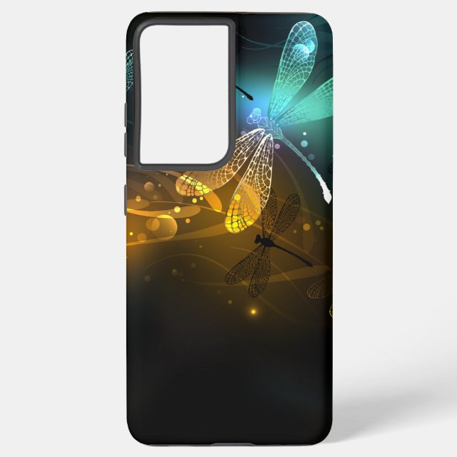 Green luminous dragonfly flight samsung galaxy s21+ case (Back)