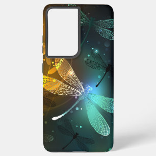 Green luminous dragonfly flight samsung galaxy case