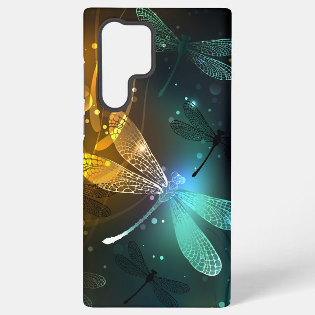 Green luminous dragonfly flight samsung galaxy s22 ultra case (Back)