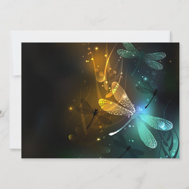 Green luminous dragonfly flight save the date (Front)