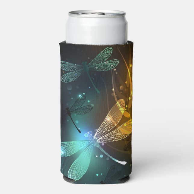 Green luminous dragonfly flight seltzer can cooler (Seltzer Back)