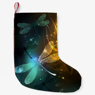 Green luminous dragonfly flight small christmas stocking