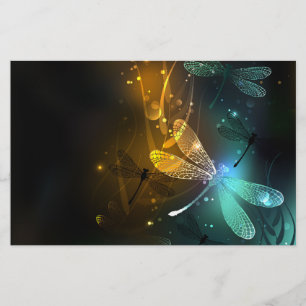Green luminous dragonfly flight stationery