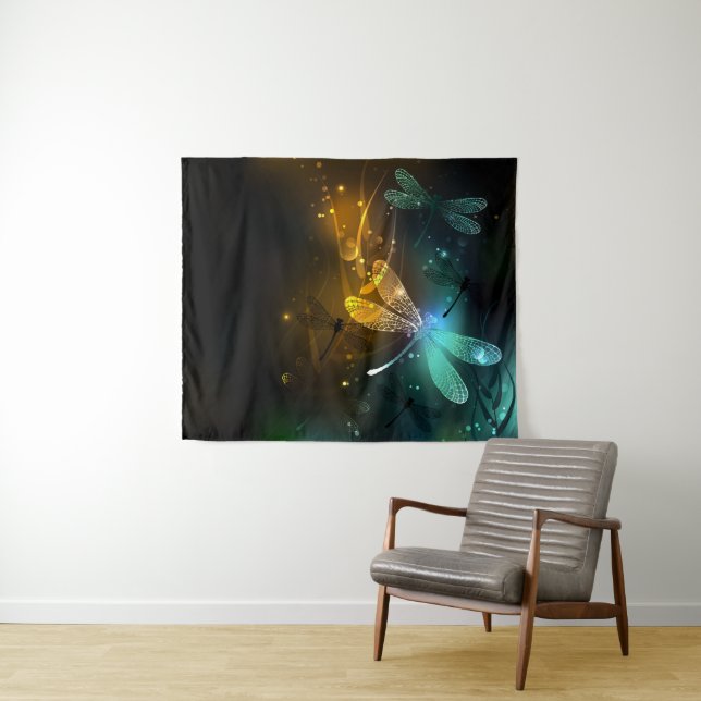 Green luminous dragonfly flight tapestry (In Situ (Horizontal))