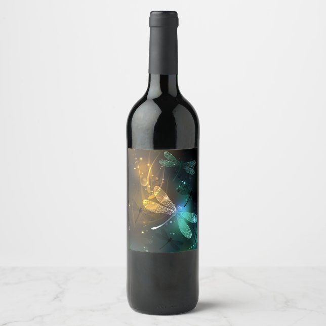 Green luminous dragonfly flight wine label (Front)