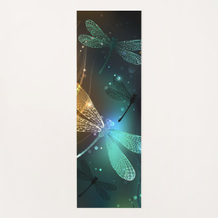 Green luminous dragonfly flight yoga mat