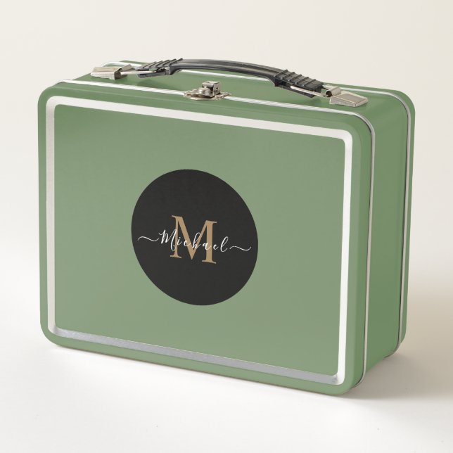 Green Lunchbox with Personalised Name & QR Code (Front)