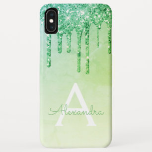 Green Luxury Bling Sparkle Glitter Monogram iPhone XS Max Case